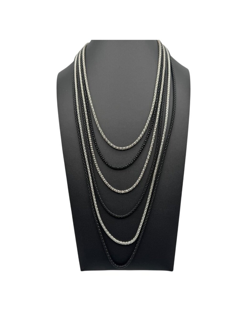 Multi-Strand Black Silver Mesh Necklace 6 Graduated Strands Goth Whimsygoth 28"